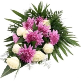 Trauerstrauß/Grabstrauß Lila/Weiß mit Rosen und Chrysanthemen