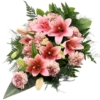 Trauerstrauß Rosa / Altrosa mit Lilien u. Nelken ohne Schleife