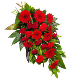 Roter Trauerstrauß (mit Gerbera, Rosen)