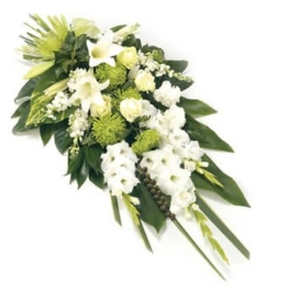 Weißer Trauerstrauß (mit Lilie, Rose, Gladiolen )