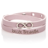 Lederarmband rosa doppelt mit Infinityperle und deiner Wunschgravur!