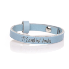 Lederarmband Schulkind (Wunschtext) hellblau SOS